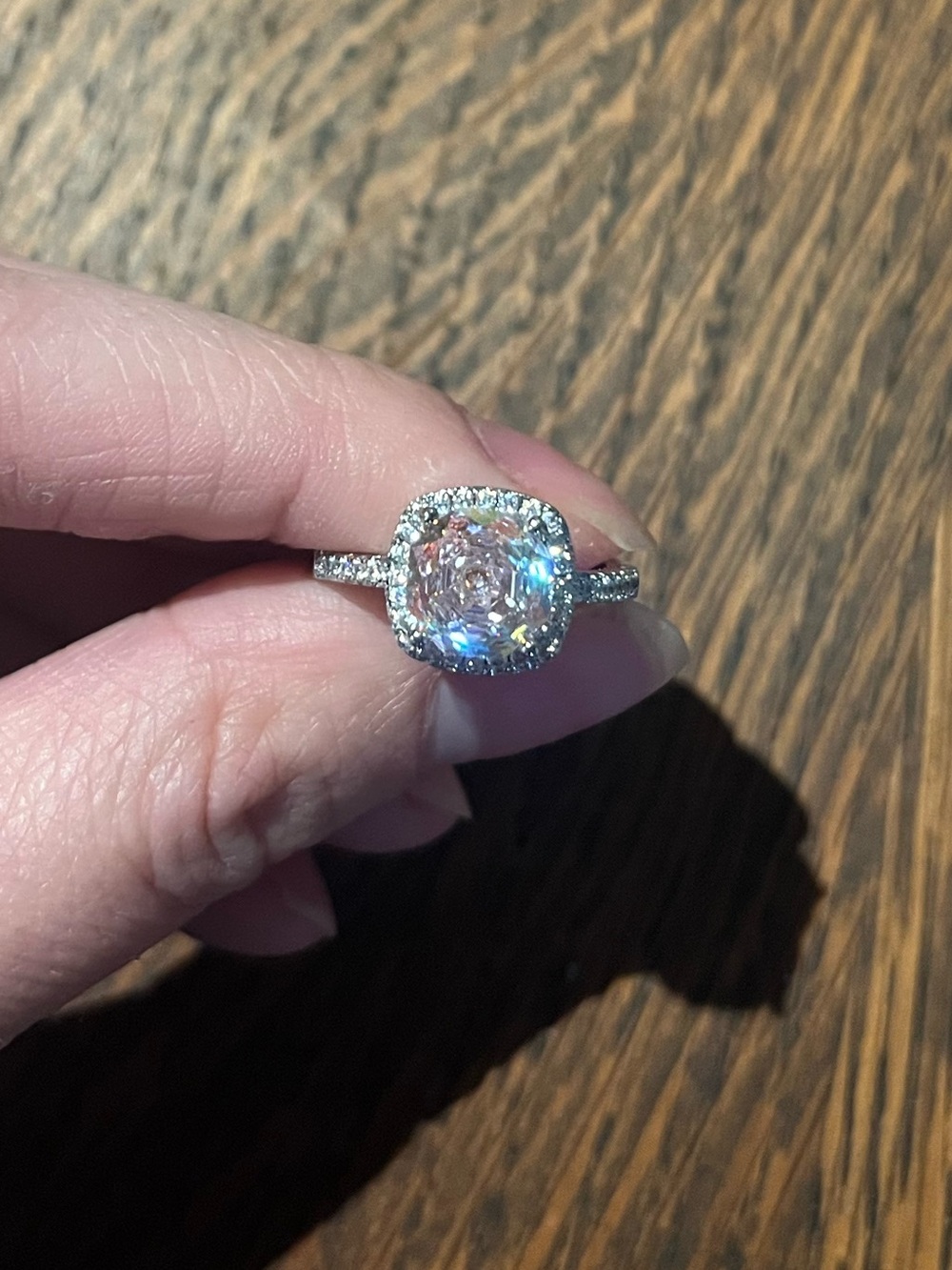 Silver Halo Ring with Fancy Cut Zircon Center Stone